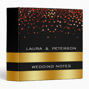 Gold Foil Faux Red Glitter Confetti Wedding Binder