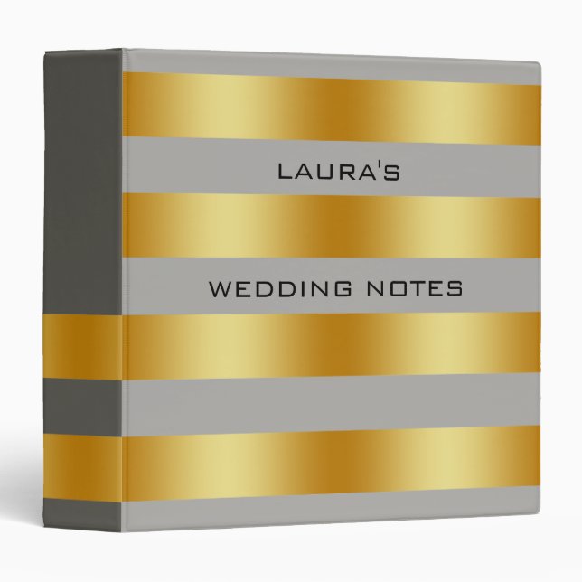 Gold Foil Faux Simple Glitter Wedding Personalize 3 Ring Binder (Front/Spine)
