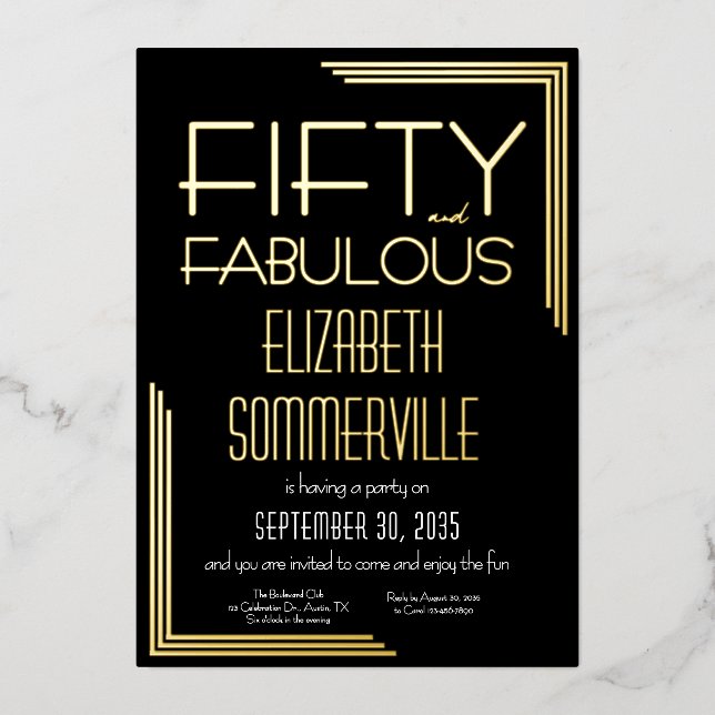 Gold Foil Fifty and Fabulous 50th Birthday Party Foil Invitation (Front)