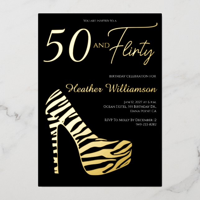 Gold Foil Fifty and Fabulous 50th Birthday Party  Foil Invitation (Front)