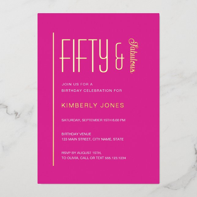 Gold Foil Fifty and Fabulous 50th Birthday Party Invitation (Front)