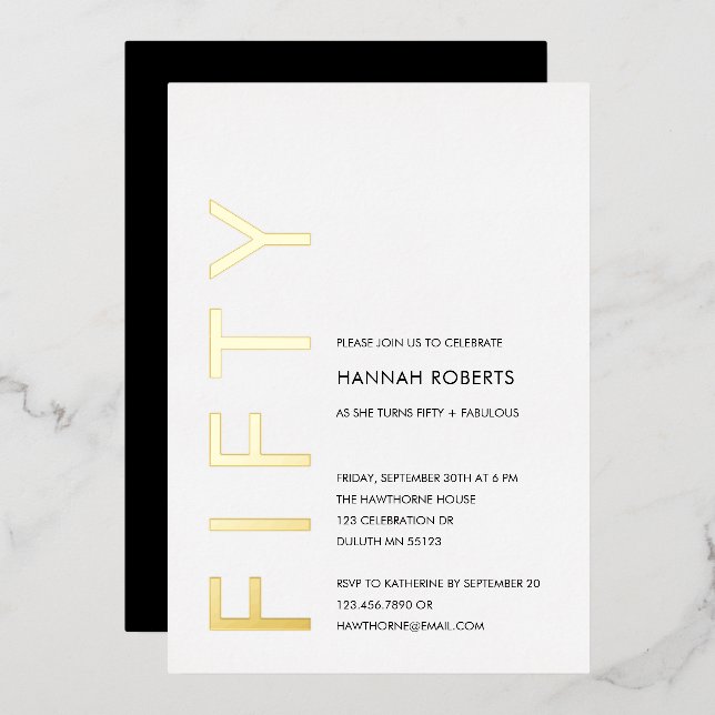 Gold Foil Fifty and Fabulous 50th Birthday Party Invitation (Front/Back)