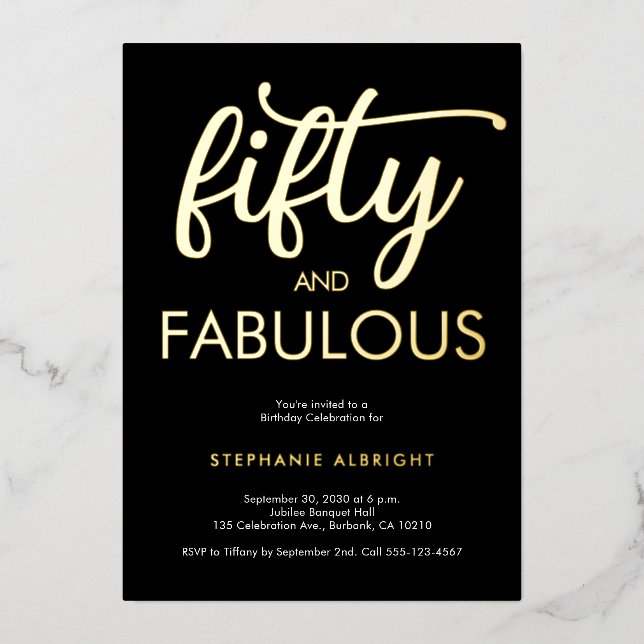 Gold Foil Fifty and Fabulous 50th Birthday Party Invitation (Front)
