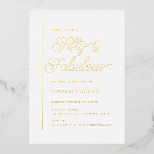 Gold Foil Fifty and Fabulous 50th Birthday Party Invitation (Front)