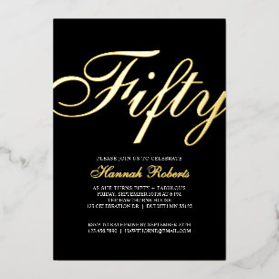 Gold Foil Fifty and Fabulous 50th Birthday Party  Invitation