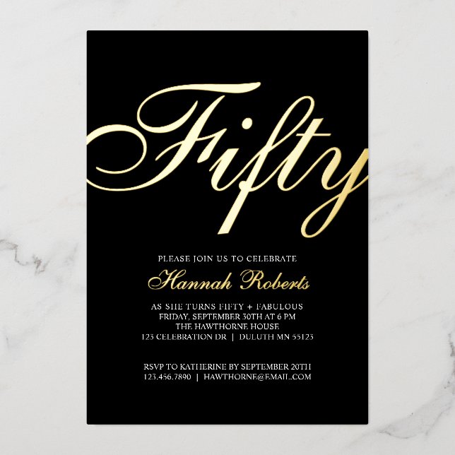 Gold Foil Fifty and Fabulous 50th Birthday Party  Invitation (Front)