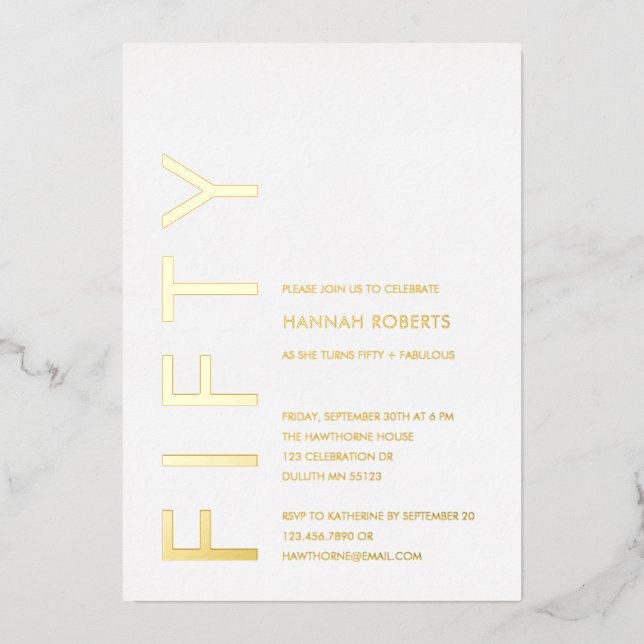 Gold Foil Fifty and Fabulous 50th Birthday Party Invitation (Front)