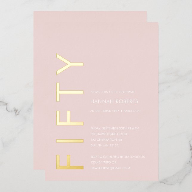 Gold Foil Fifty and Fabulous 50th Birthday Party Invitation (Front/Back)