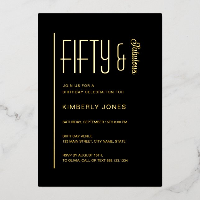 Gold Foil Fifty And Fabulous 50th Birthday Party Invitation (Front)