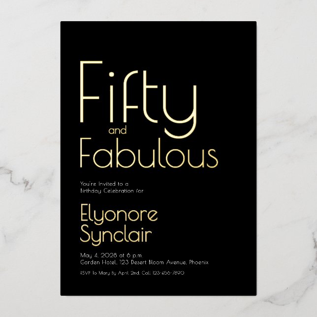 Gold Foil Fifty and Fabulous 50th Birthday Party Invitation (Front)