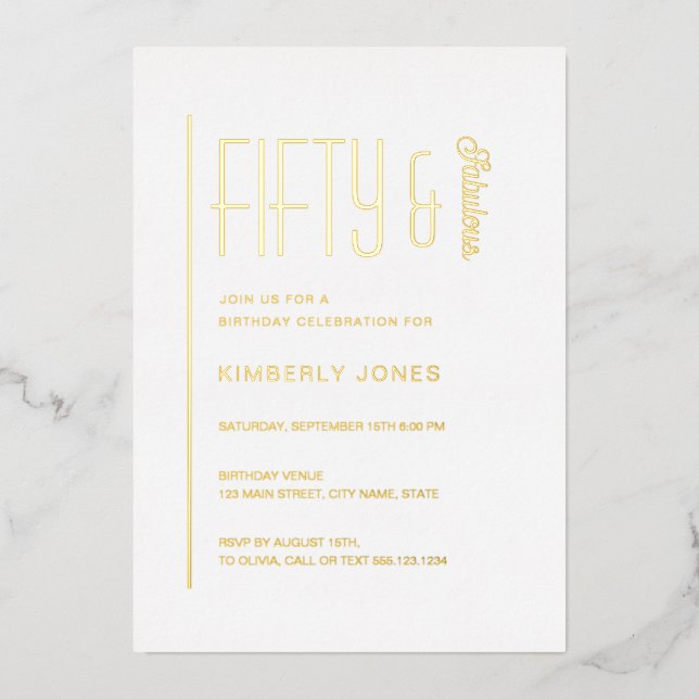 Gold Foil Fifty and Fabulous 50th Birthday Party Invitation (Front)