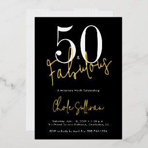Gold Foil Fifty and Fabulous 50th Birthday Party Invitation