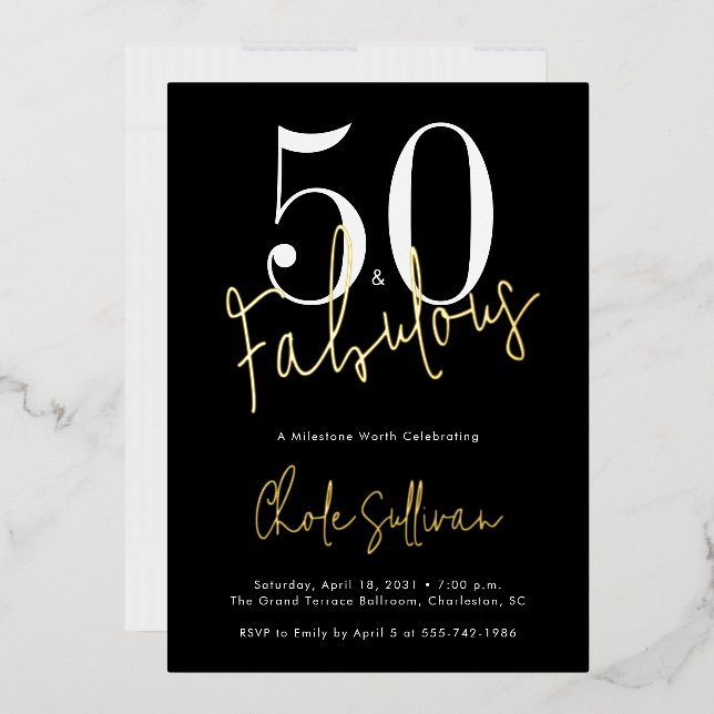 Gold Foil Fifty and Fabulous 50th Birthday Party Invitation (Envelope)