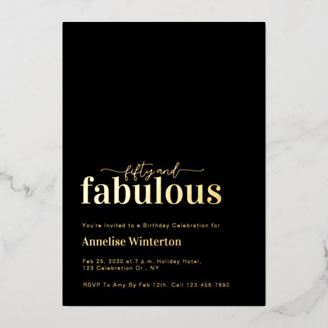Gold Foil Fifty and Fabulous 50th Birthday Party Invitation (Front)