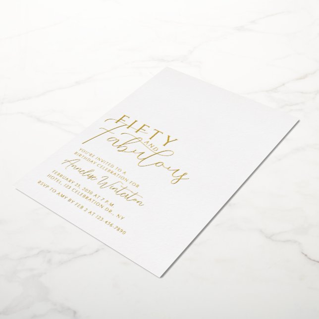 Gold Foil Fifty and Fabulous 50th Birthday Party Invitation (Rotated)