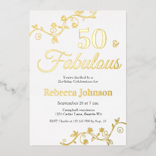 Gold Foil Fifty and Fabulous 50th Birthday Party Invitation