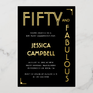Gold Foil Fifty and Fabulous 50th Birthday Party Invitation