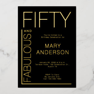 Gold Foil Fifty and Fabulous 50th Birthday Party Invitation