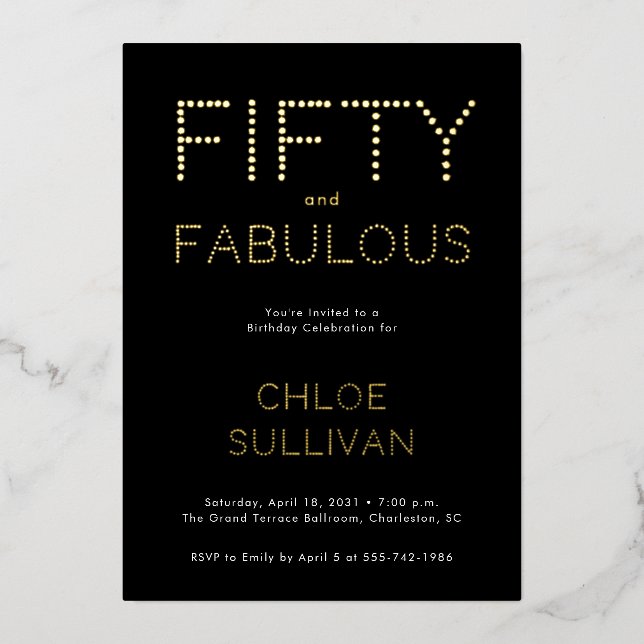 Gold Foil Fifty and Fabulous 50th Birthday Party Invitation (Front)