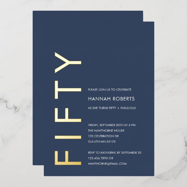 Gold Foil Fifty and Fabulous 50th Birthday Party Invitation (Front/Back)
