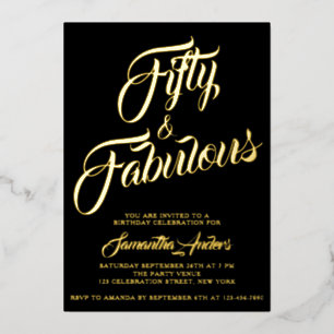 Gold Foil Fifty and Fabulous Script 50th Birthday  Invitation