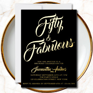 Gold Foil Fifty and Fabulous Script 50th Birthday  Invitation