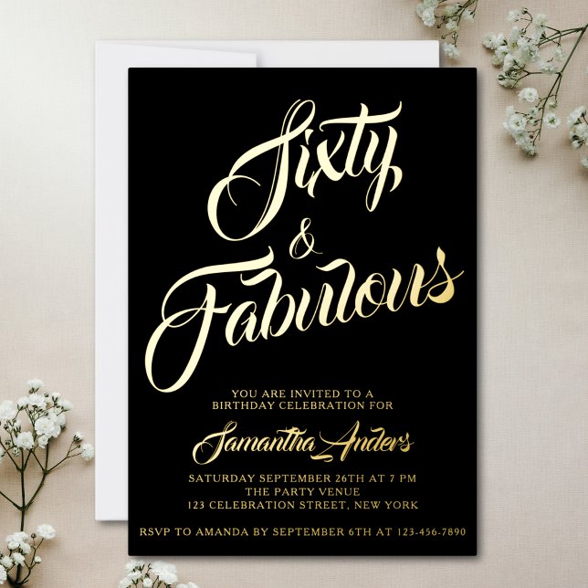 Gold Foil Fifty and Fabulous Script 60th Birthday  Invitation (Creator Uploaded)