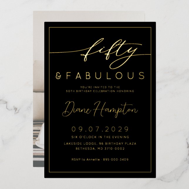 Gold Foil Fifty & Fabulous 50th Birthday Party Invitation (Front/Back)