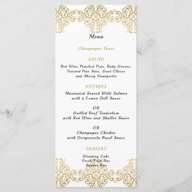 Gold Foil Filigree, Wedding Menu (Front)