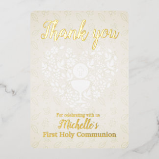 Gold Foil First Holy Communion Thank You Card