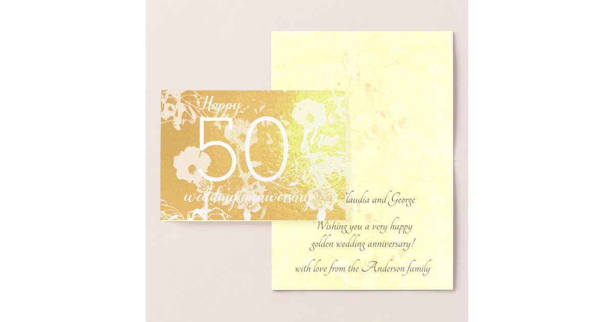 Gold Foil Floral 50th Wedding Anniversary Card | Zazzle