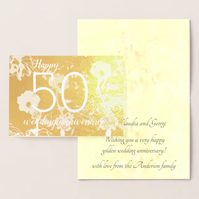 Gold Foil Floral 50th Wedding Anniversary Card | Zazzle