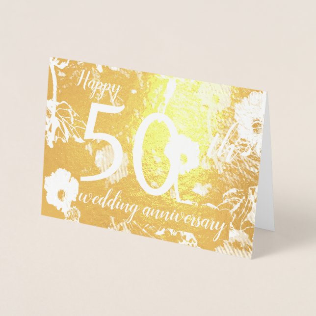 Gold Foil Floral 50th Wedding Anniversary Card (Front)