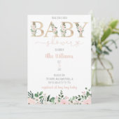 Gold Foil Floral Baby Girl Baby Shower Invitation (Standing Front)