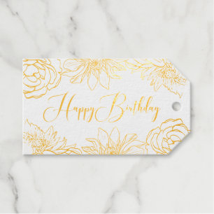 Gold Foil Floral Birthday Gift Tags