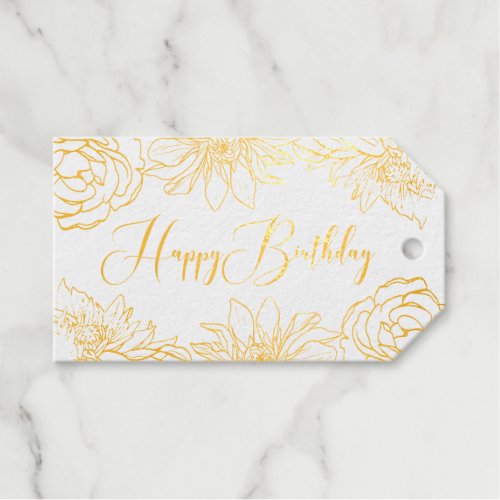  Gold Foil Floral Birthday Gift Tags