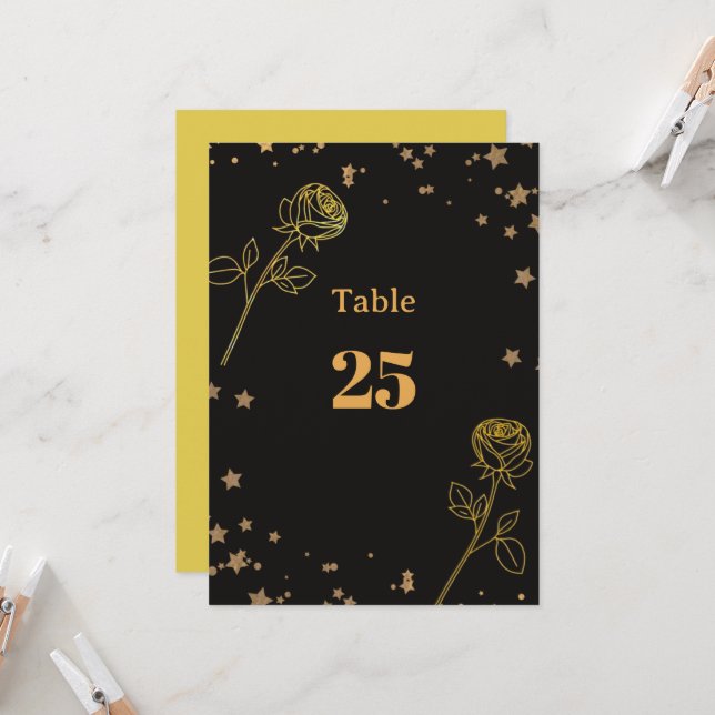 Gold Foil Floral Border Wedding Table Number (Front/Back In Situ)