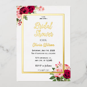 Gold foil floral bridal shower invitation foil invitation