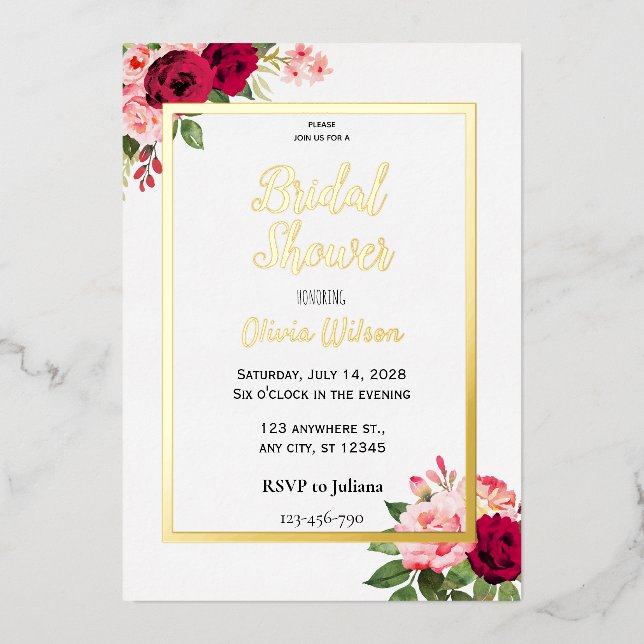 Gold foil floral bridal shower invitation foil invitation (Front)