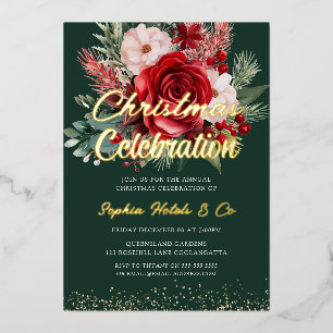 Gold Foil Floral Christmas Celebration Foil Invitation