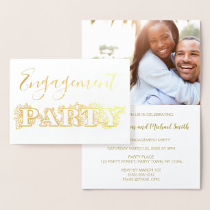 Gold Foil Floral Engagement Party Invitation Photo