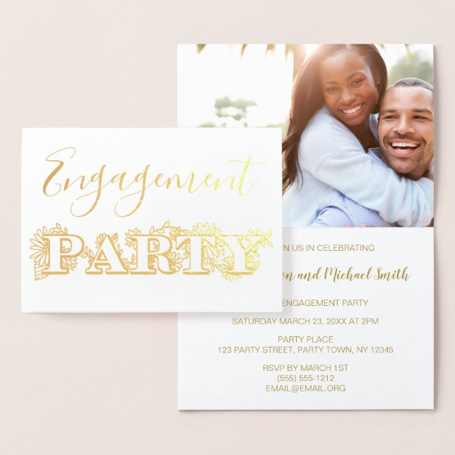 Gold Foil Floral Engagement Party Invitation Photo (Display)