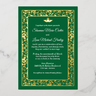 Gold Foil Floral Filigree Claddagh Wedding Invitation