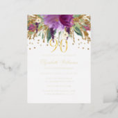 GOLD FOIL Floral Glitter Amethyst 90th Birthday  Foil Invitation (Standing Front)