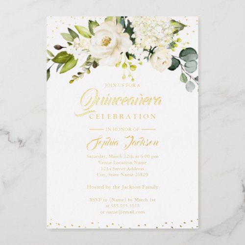 GOLD FOIL Floral Gold Quinceanera Foil Invitation