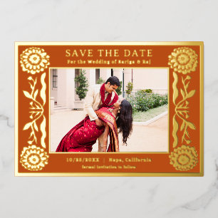 Gold Foil Floral Marigold Indian Save The Date Invitation