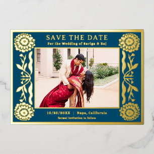 Gold Foil Floral Marigold Indian Save The Date Invitation