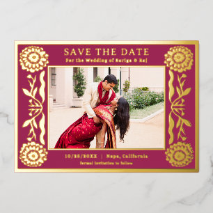 Gold Foil Floral Marigold Indian Save The Date Invitation