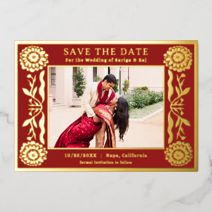 Gold Foil Floral Marigold Indian Save The Date Invitation