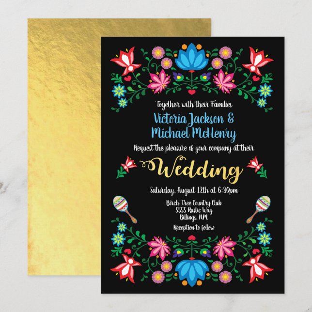 Gold Foil Floral Mexican Wedding Fiesta Card (Front/Back)
